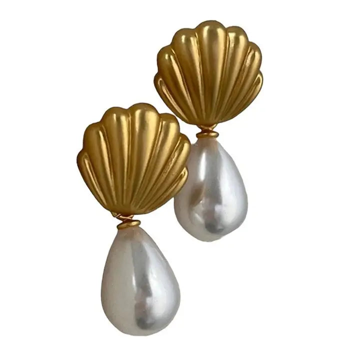 Shell pearl drop earrings for elegant style and sophistication - standart / gold - earrings