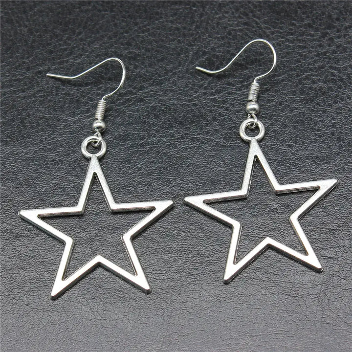 Silver color hollow star earrings y2k