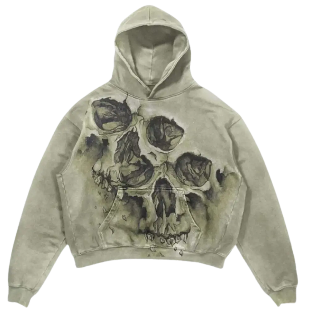 Skeleton faces hoodie y2k - washed beige / m