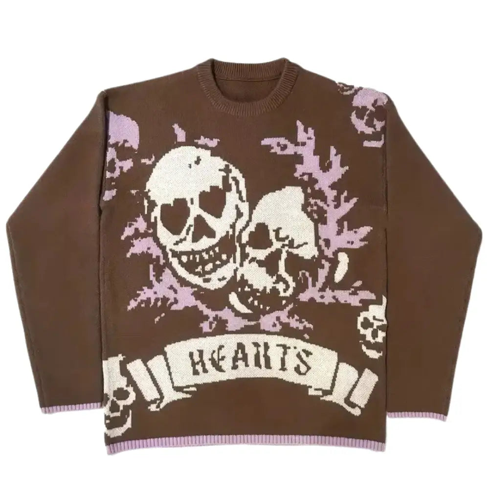 Skeleton hearts 400gsm sweater brown y2k - braun / m