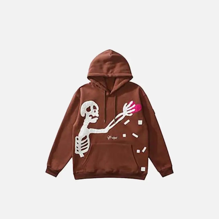 Skeleton searching for love hoodie y2k - brown / m - hoodies