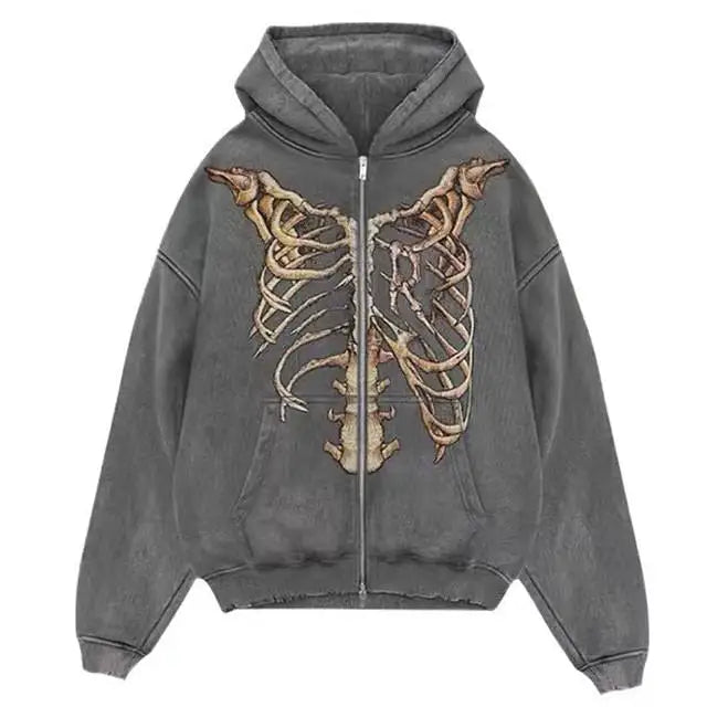 Skeleton zip up hoodie - m / dark grey