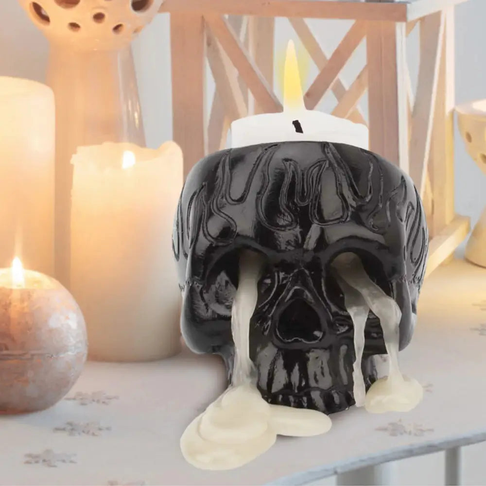 Skull candle holder for grunge and witchcore aesthetic styles