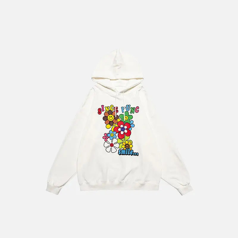 Smiley sunflowers retro hoodie y2k - white / m - hoodies