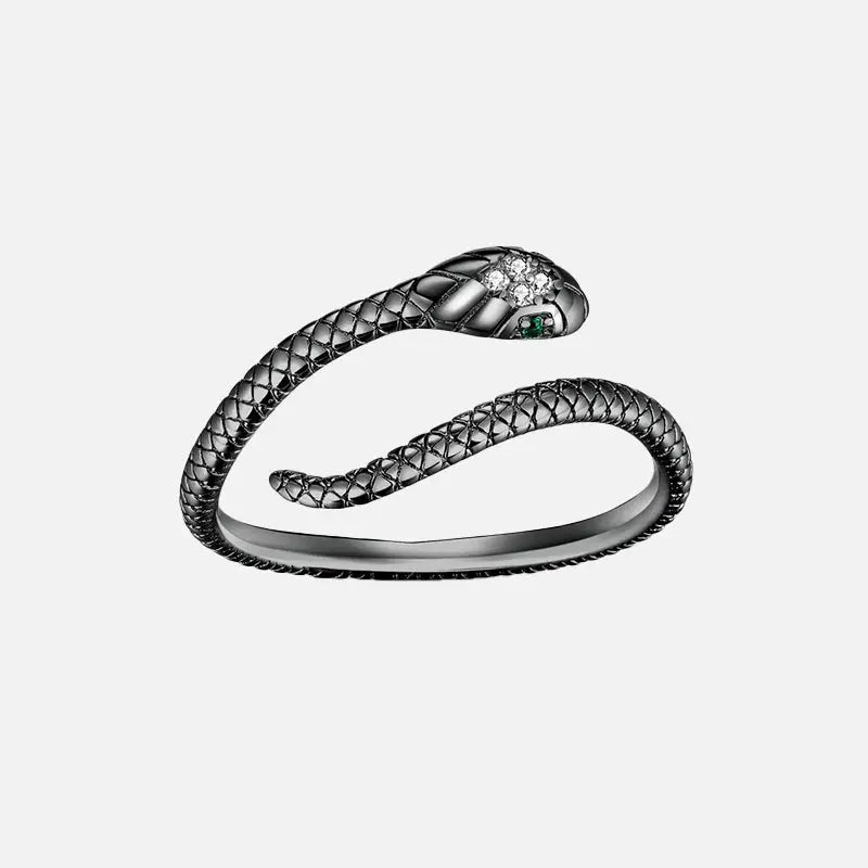 Snake 925 sterling silver platinum plated ring y2k - black - rings