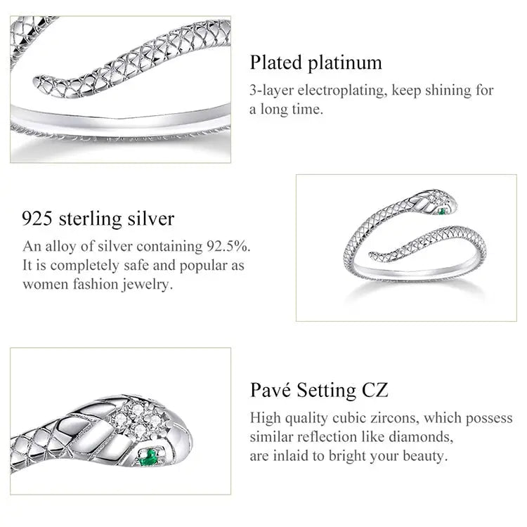 Snake 925 sterling silver platinum plated ring y2k - rings