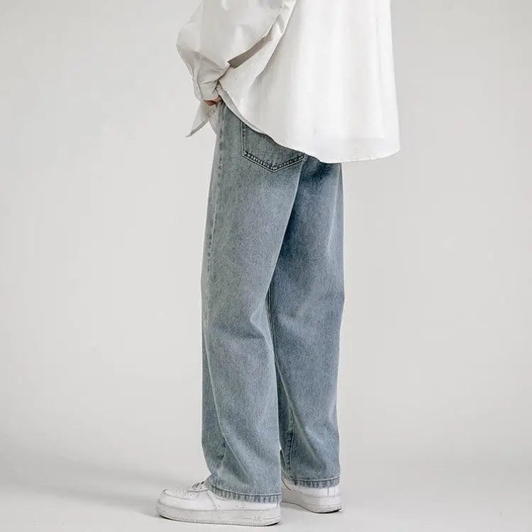 Washed baggy jeans for a soft boy aesthetic in denim material