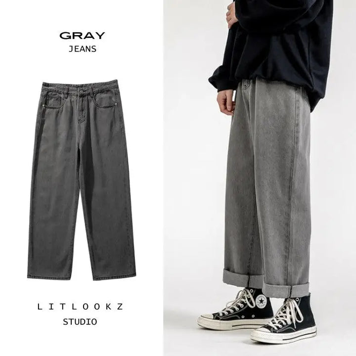 Washed baggy jeans for a soft boy aesthetic in denim material - gray / s