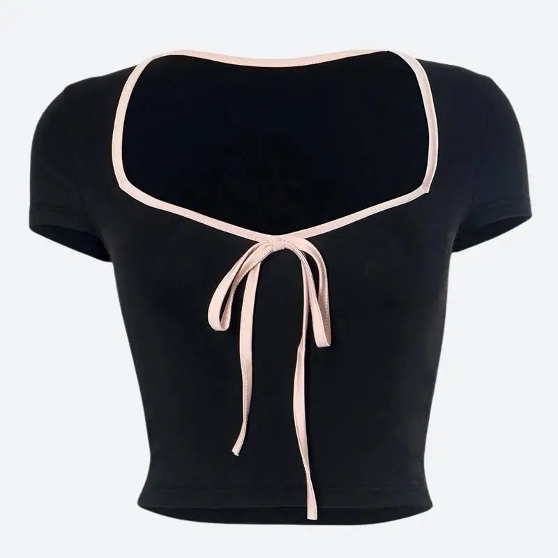 Soft girl bow sweetheart neckline top for timeless charm and style