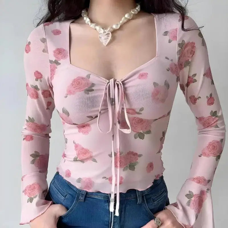 Romantic rose mesh top for the soft girl aesthetic