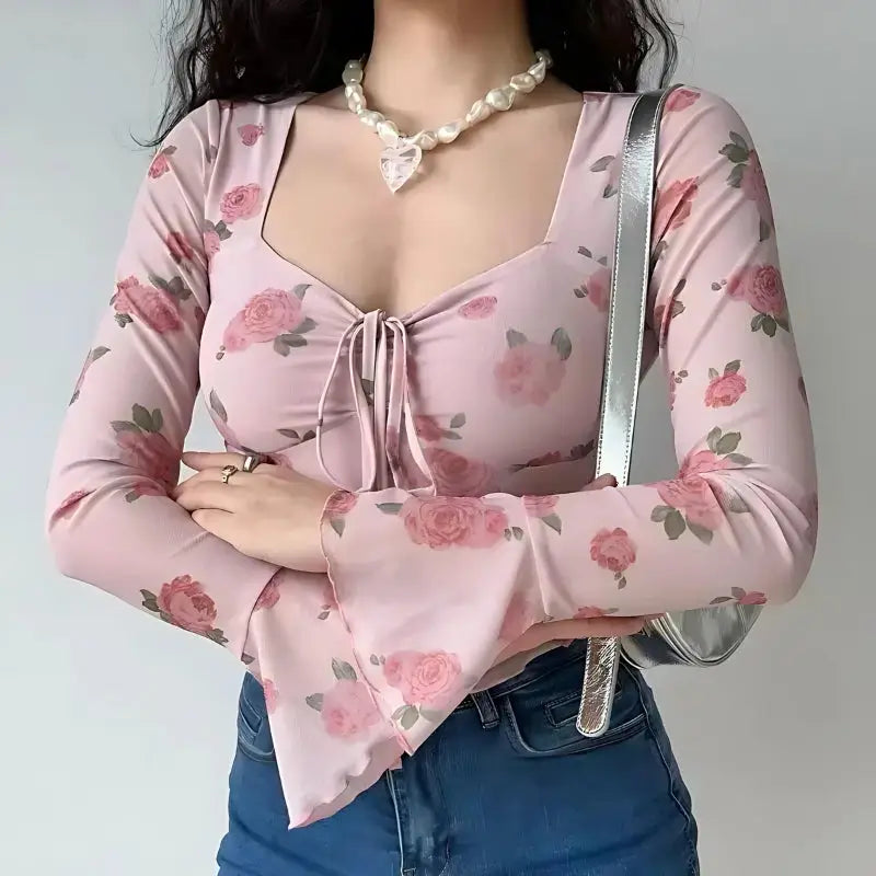 Romantic rose mesh top for the soft girl aesthetic