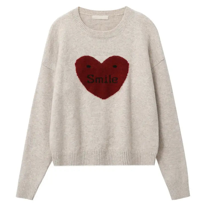 Soft girl warm heart sweater for cozy cheerful days - free size / grey/red