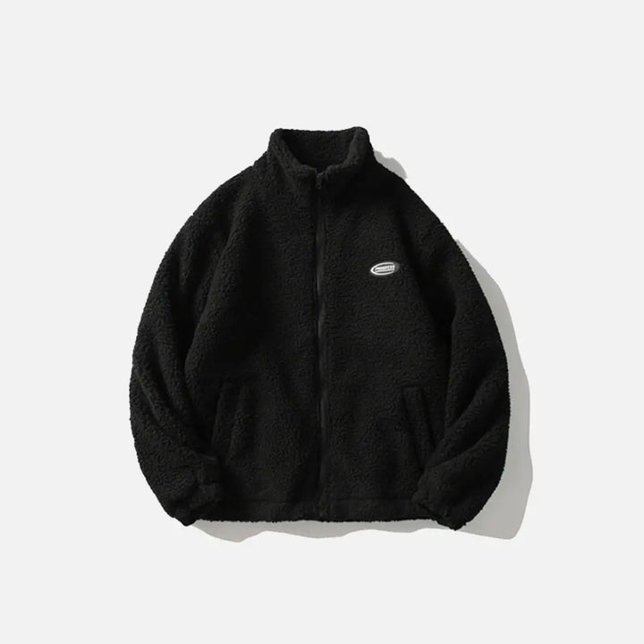 Solid color fuzzy jacket y2k - black / s - jackets