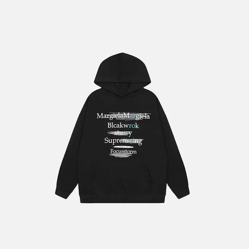 Solid color letter print hoodie y2k - black / m - hoodies