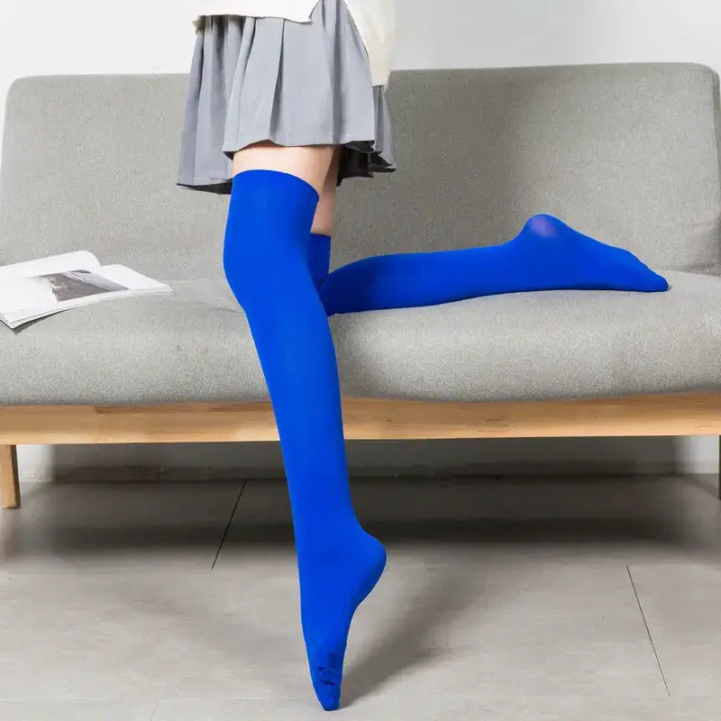 Ultra soft plain long socks for maximum comfort above the knee - blue / one size