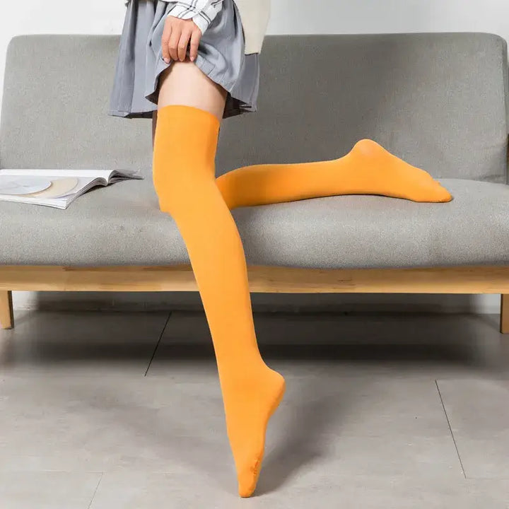 Ultra soft plain long socks for maximum comfort above the knee - orange / one size