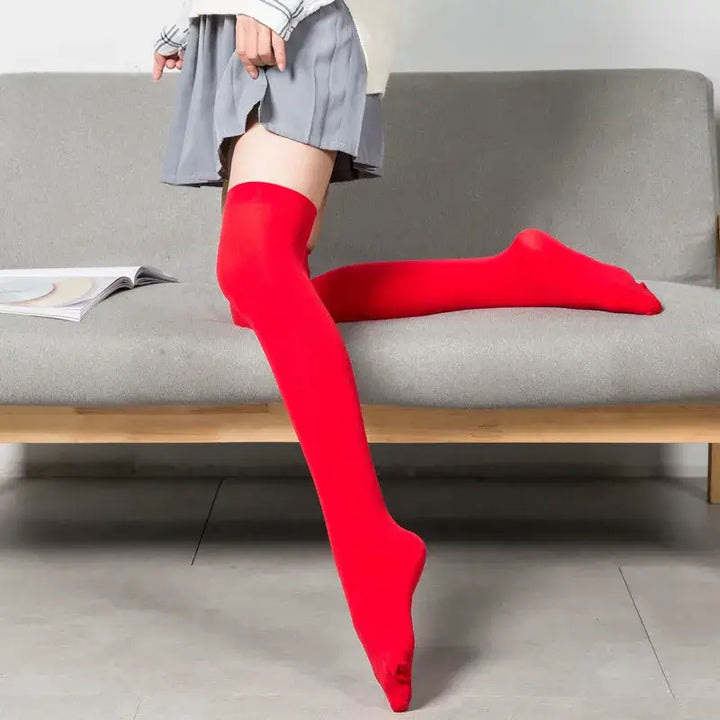 Ultra soft plain long socks for maximum comfort above the knee - red / one size