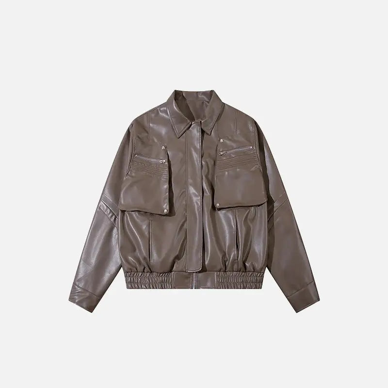 Solid color pockets leather jacket y2k - auburn / s - jackets