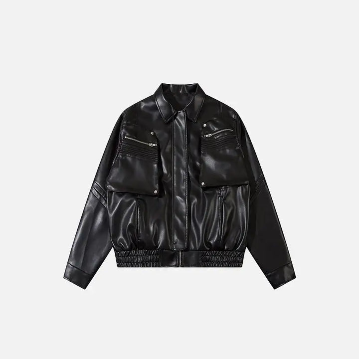 Solid color pockets leather jacket y2k - black / s - jackets