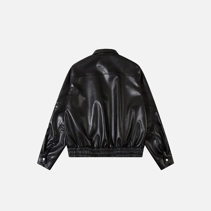 Solid color pockets leather jacket y2k - jackets