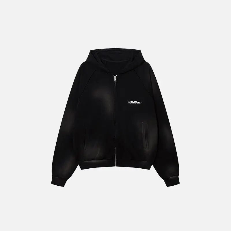 Solid color washed zip-up hoodie y2k - black / s - hoodies