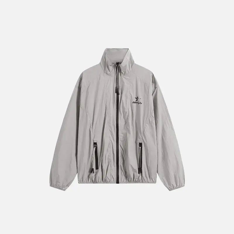 Solid stand collar windbreaker jacket y2k - gray / m - jackets