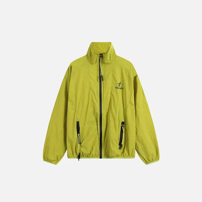 Solid stand collar windbreaker jacket y2k - green / m - jackets