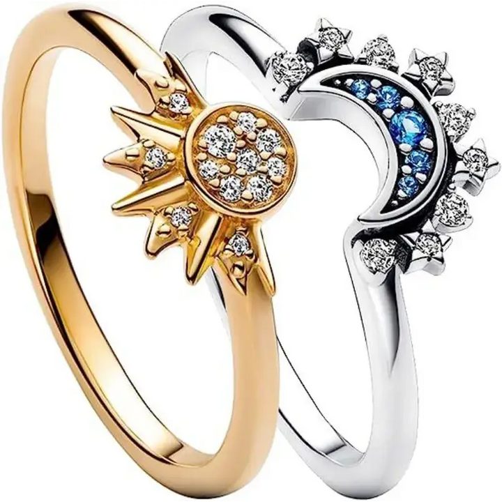 Sparking moon and sun stackable ring y2k - gold-silver / 5 - rings