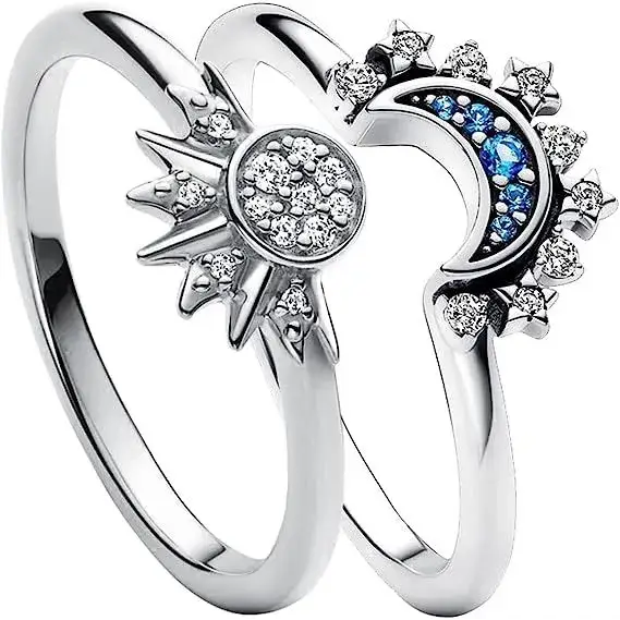 Sparking moon and sun stackable ring y2k - silver-silver / 5 - rings