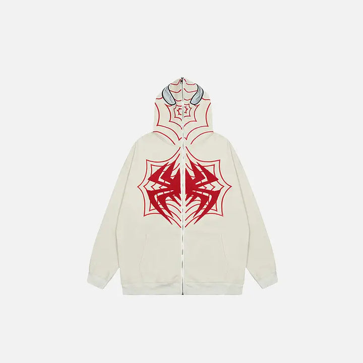 Spider embroidery zip-up hoodie y2k - beige / m - hoodies