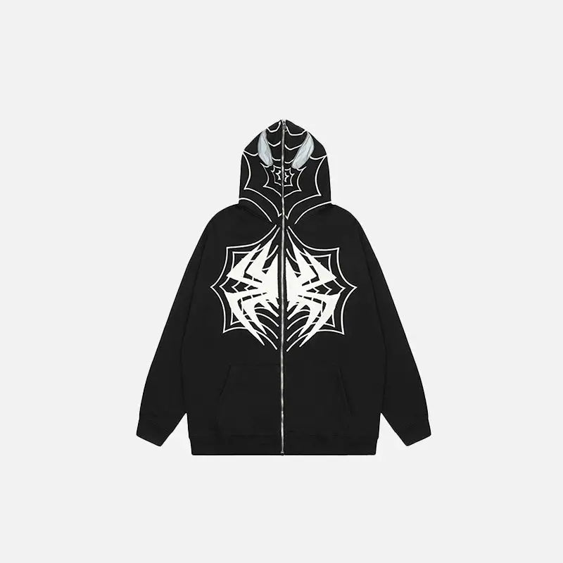 Spider embroidery zip-up hoodie y2k - black / m - hoodies