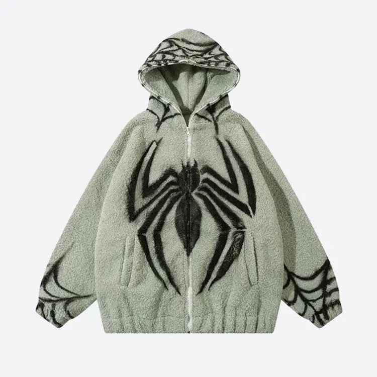 Cozy unisex teddy hoodie with soft touch material and spider web details - light green / s