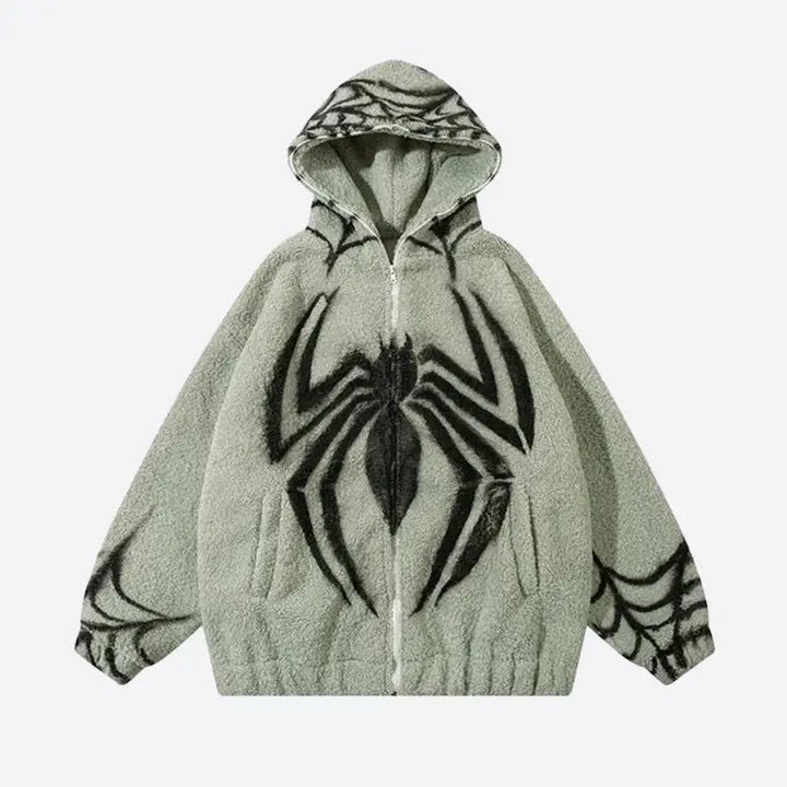 Spider full zip-up teddy hoodie jacket - light green / s