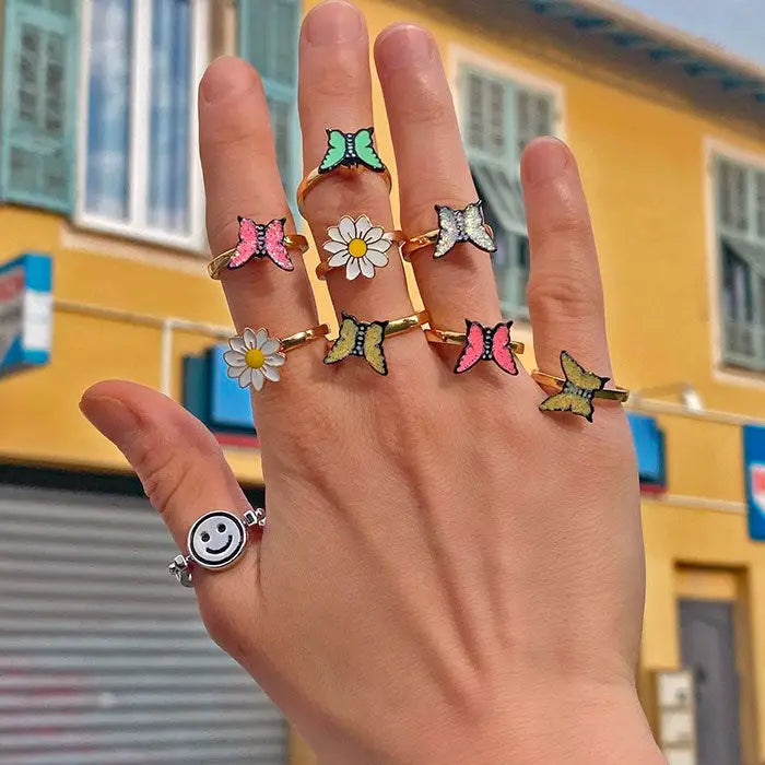 Y2k flower anxiety fidget rings for stress relief and style - adjustable - ring