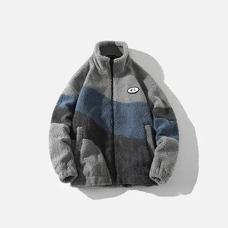 Y2k contrast sherpa lambswool coat for stylish cold weather wear - blue / s