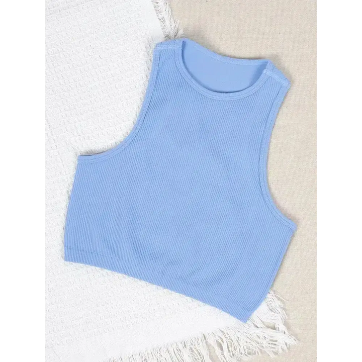 Y2k ribbed crop top for stylish workouts and casual outings - blue / s