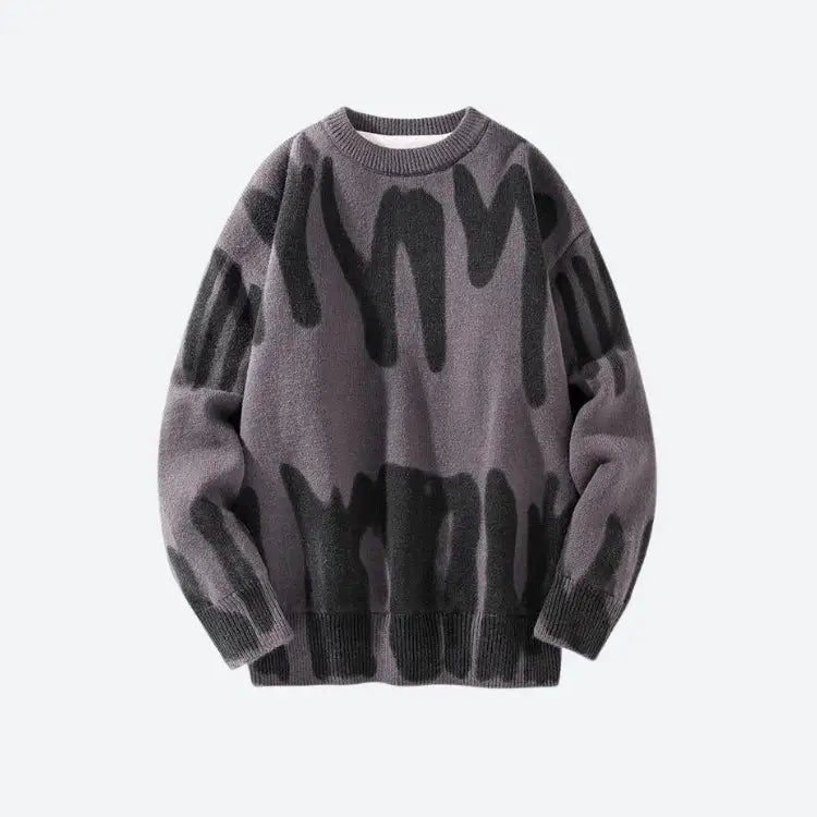 Unisex soft touch knit sweater with unique spray paint design - black / s