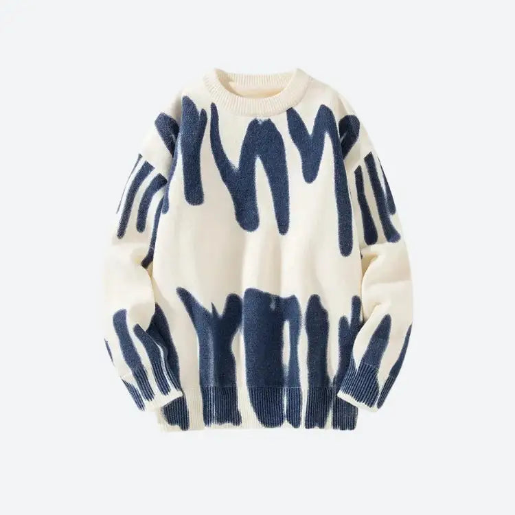 Unisex soft touch knit sweater with unique spray paint design - cream / s