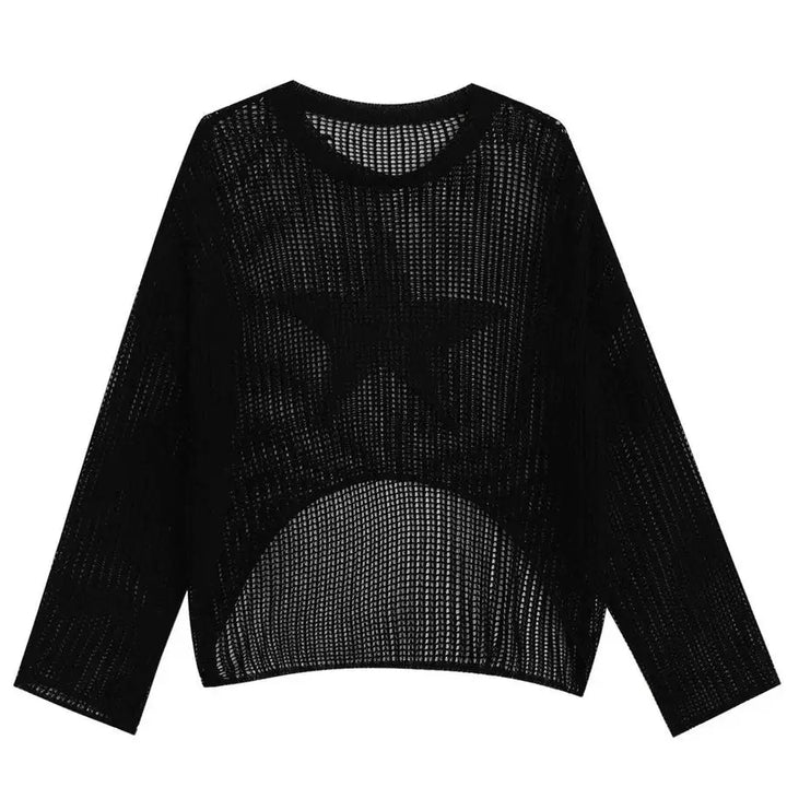 Star aesthetic knit sweater with oversized fit and pattern - s / black