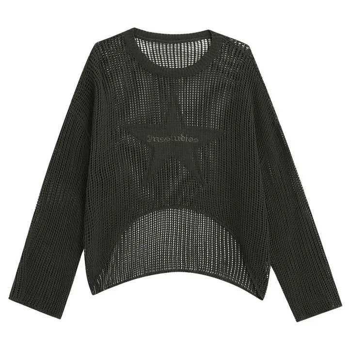 Star aesthetic knit sweater with oversized fit and pattern - s / grey