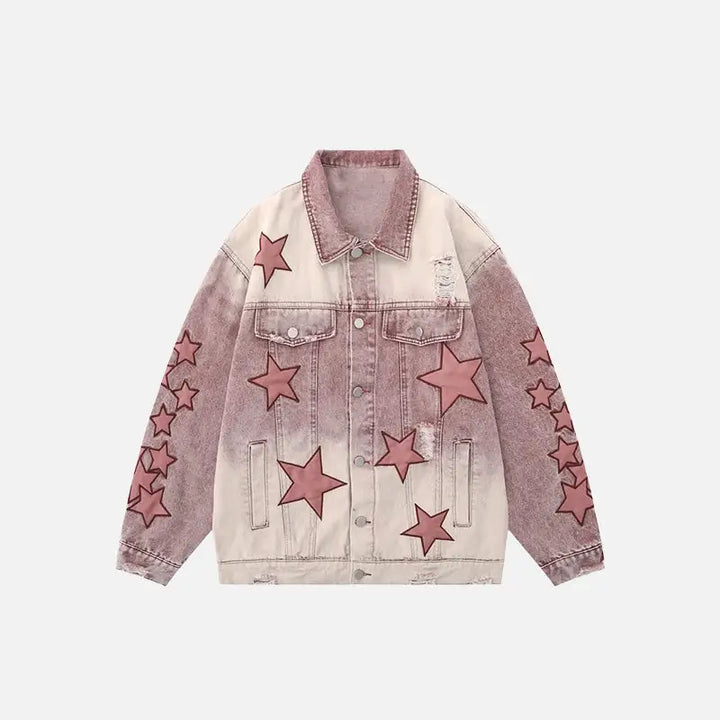 Star embroidery denim jacket y2k - pink / s
