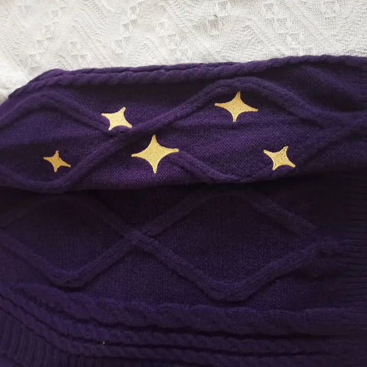 Cozy purple cardigan with star embroidery for a y2k look