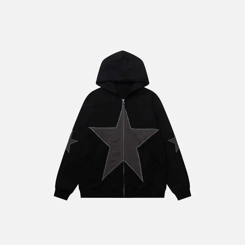Star graphic patch hoodies y2k - black / m