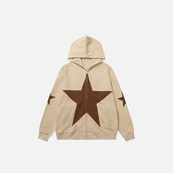 Star graphic patch hoodies y2k - khaki / m