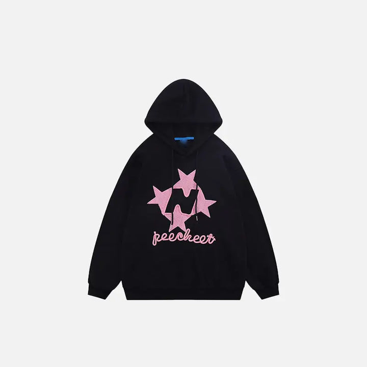 Star letters embroidered hoodie y2k - black / s - hoodies