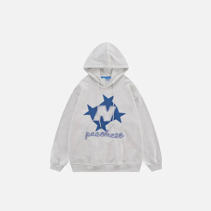 Star letters embroidered hoodie y2k - gray / s - hoodies