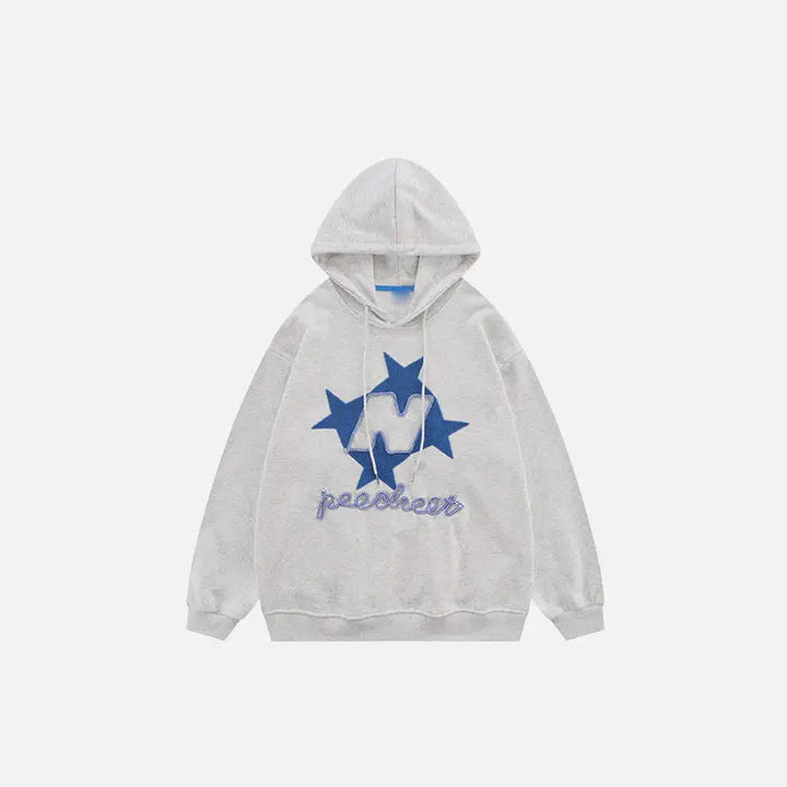 Star letters embroidered hoodie y2k - gray / s - hoodies