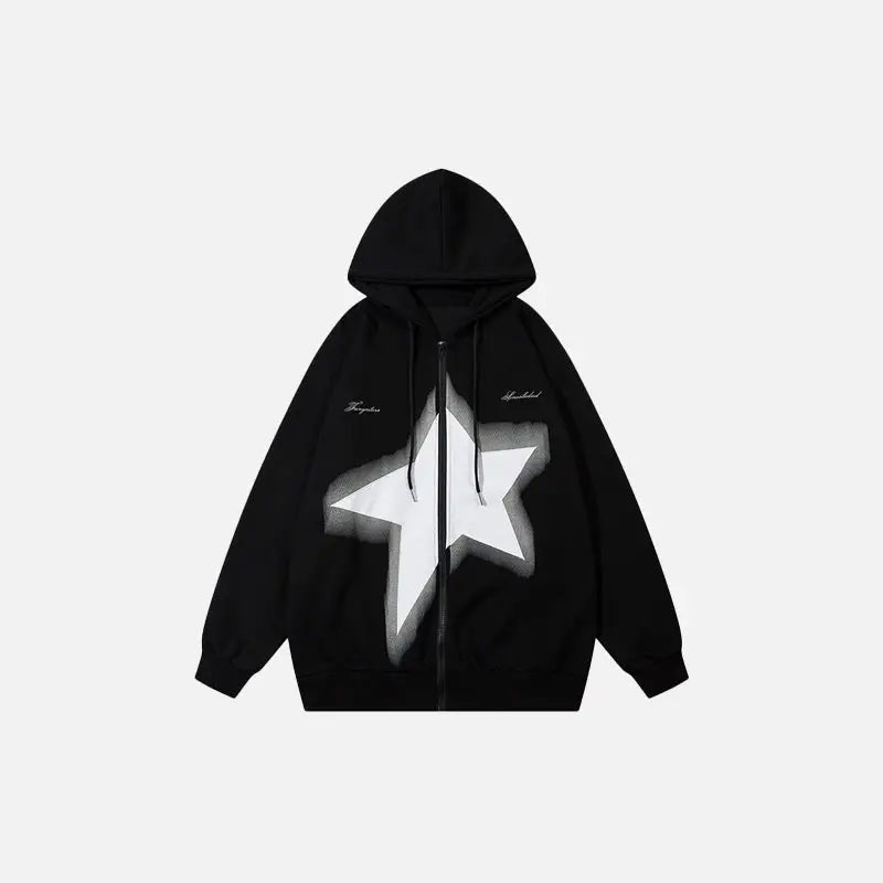 Star oversized zip-up hoodie y2k - black / s - hoodies