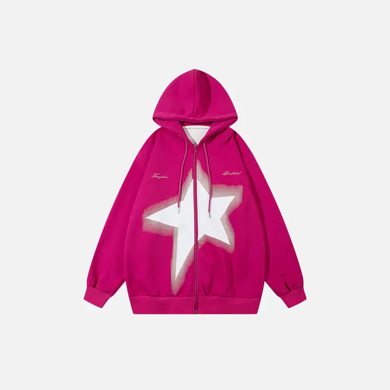 Star oversized zip-up hoodie y2k - red / s - hoodies