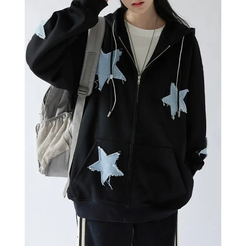 Star patch aesthetic zip up hoodie